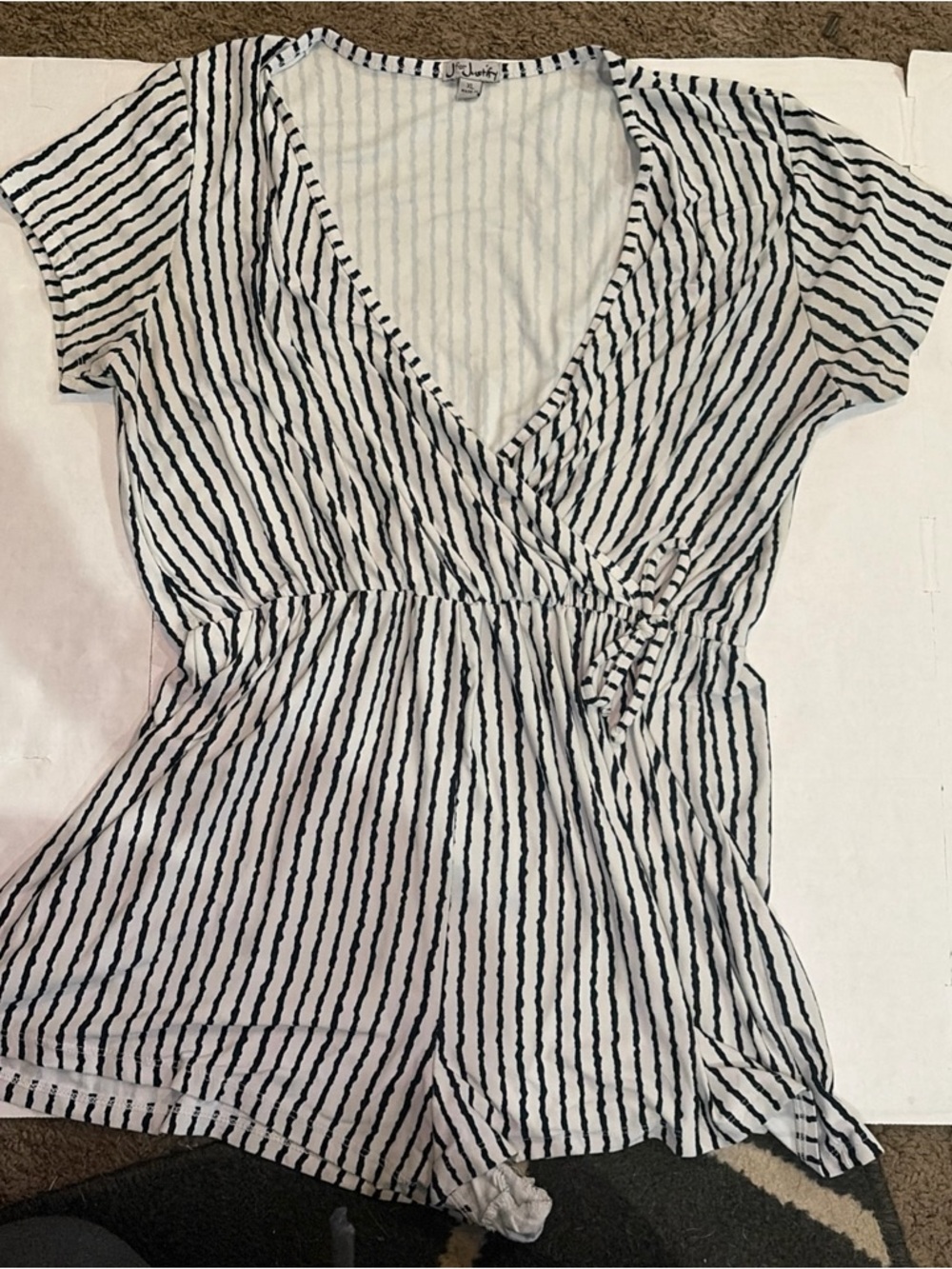 J for Justify Blue & White Striped V-Neck Romper
